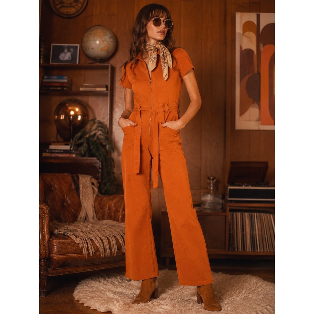 Urban Outfitters Jumpsuit Autumn Orange Cotton Twill Utility Belted Small